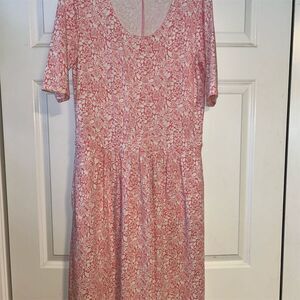Lands' End Women's Pink Floral Scoop Neck Dress Size S Knee Length